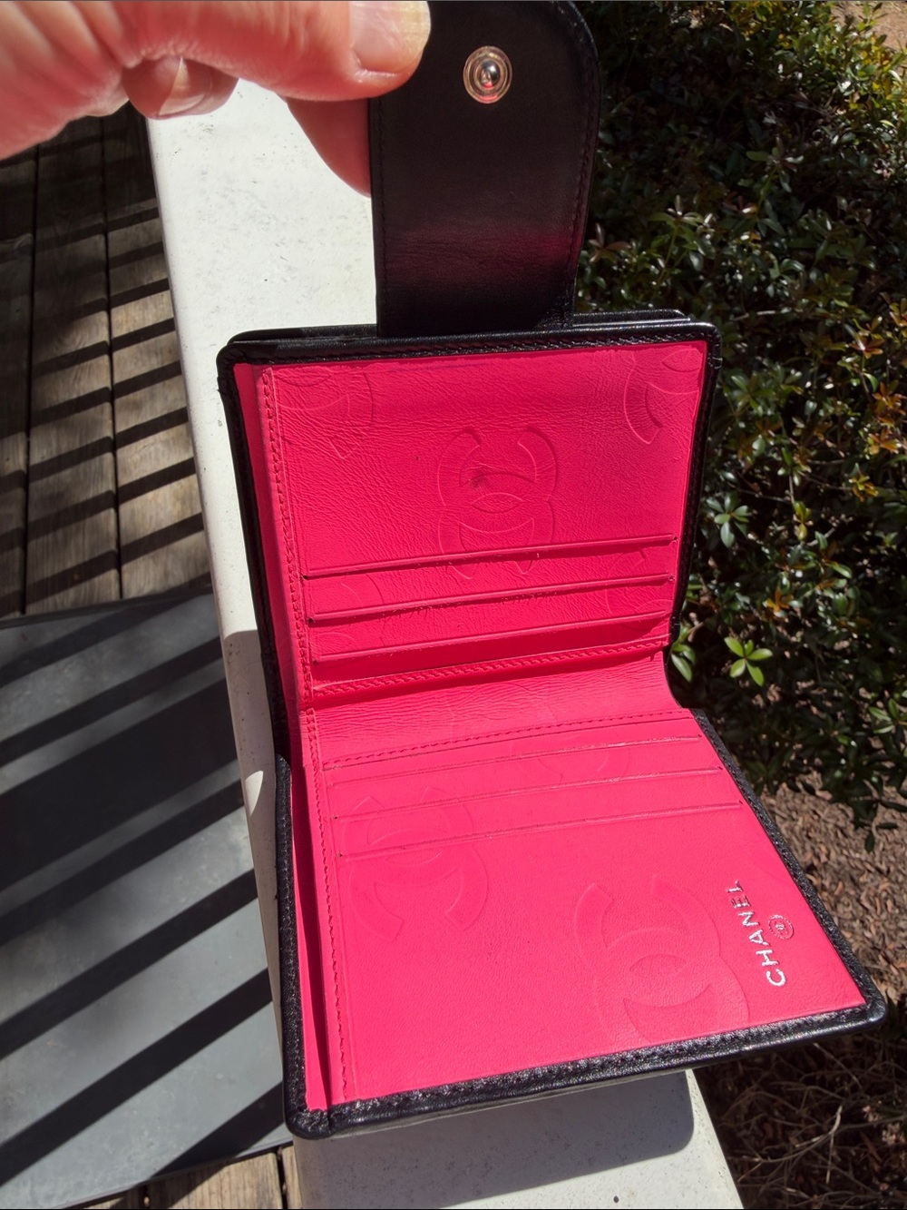 CHANEL Cambon Authentic Black and White Leather Wallet with Pink interior GUC - Picture 9 of 17